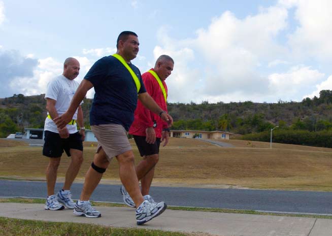 Overweight men walking